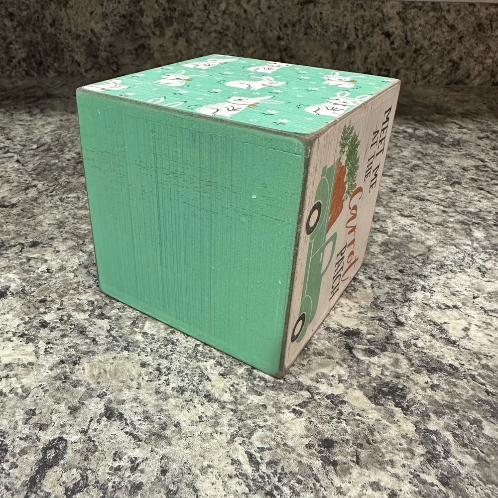 Easter, Spring Decor Wooden Block, Rustic Rabbits, Cube - Picture 5 of 8